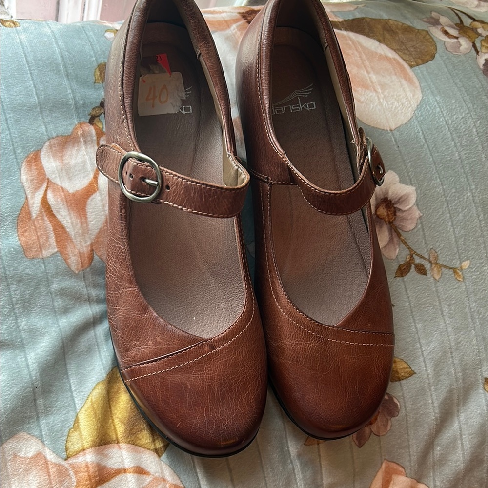 Dansko Brown Leather Flats with Strap